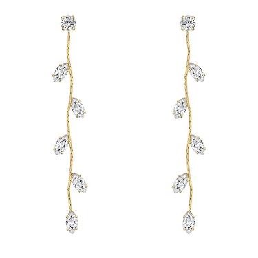 Imagem de BUEMMR Brincos de pérolas longas de ouro barroco para mulheres, banhados a ouro 18 K, hipoalergênicos, elegantes, brincos de borla de pérola, brincos de casamento para noivas, presentes de joias,