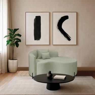 Imagem de Divã Recamier Curvo Sala De Estar Recepção Inglaterra 150cm Pés Metal Preto Lado Direito Bouclé Verde Oliva