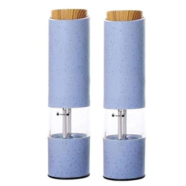 Imagem de Conjunto de moedor de sal e pimenta, moedor de sal ou pimenta de aço inoxidável alimentado por bateria, grosso de cerâmica ajustável, pacote com 2 (cor: verde) (azul)
