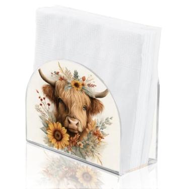 Imagem de SUPERDANT Suporte de guardanapo floral de vaca Highland para flores de mesa dispensador de acrílico organizador de guardanapos de mesa suporte de toalha de papel para sala de jantar cozinha casa bar