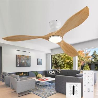 Imagem de Ceversa Ventiladores de teto com montagem embutida de 132 cm com luzes e controle remoto, ventilador de teto de 3 lâminas de madeira natural de perfil baixo, regulável, silencioso e silencioso para