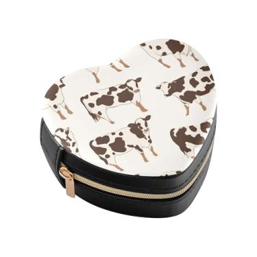 Imagem de Burbuja Caixa de joias em forma de coração de vacas mini estojo de joias de viagem para mulheres e meninas, estojo portátil organizador de armazenamento para brincos, anéis, colares e pulseiras
