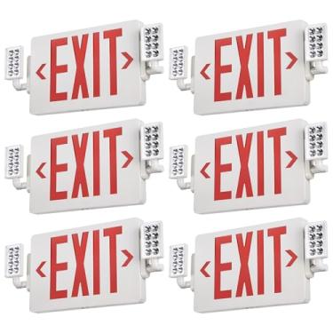 Imagem de TORCHSTAR Placa de saída vermelha com luzes de emergência, duas luzes LED ajustáveis com bateria reserva, branco, pacote com 6