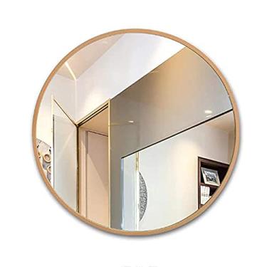 Imagem de Espelho de maquiagem redondo borda de madeira maciça espelho de banheiro espelho de maquiagem espelho decorativo para pendurar na parede (cor: 80 cm|a) (80 cm)