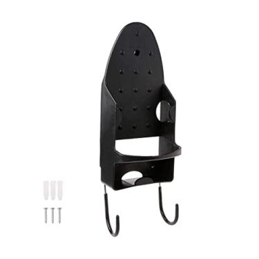 Imagem de Suporte de parede para tábua de passar roupa, 2 cabides de tábua de ferro, suporte de ferro elétrico, prateleira de armazenamento de ferro e tábua de passar com ganchos removíveis -2 (cor: preto)