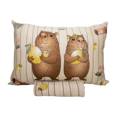 Imagem de Jogo de Cama Infantil Capivaras Solteiro 2 Peças Lençol com Elástico e Fronha