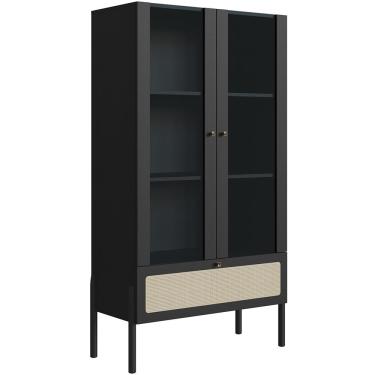 Imagem de Cristaleira Para Sala de Jantar 2 Portas Pés Madeira Moss A03 Nero Preto - Lyam Decor