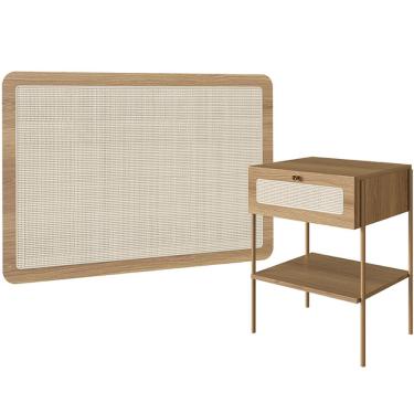 Imagem de Kit 02 Mesas de Cabeceira 01 Gaveta com Telinha Industrial Indy A03 Hanover Dourado - Lyam Decor