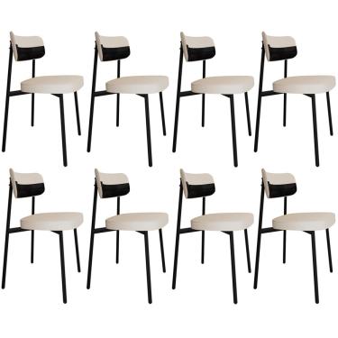 Imagem de Kit 08 Cadeiras Estofada Para Sala de Jantar Astrid Preto C01 Linho Palha Courino Preto - Lyam Decor