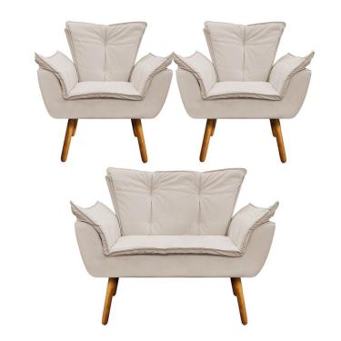 Imagem de Kit Namoradeira e 2 Poltronas Opala Corino Pé Palito D´rossi