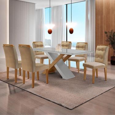 Imagem de Mesa Sala De Jantar Carol 180cm E 6 Cadeiras Carol Moderna Turim / Off White / Imbuia