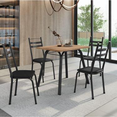 Imagem de Conjunto De Mesa Sala De Jantar Com 4 Cadeiras Tubular Tampo Bp Madeirado Retangular Preto