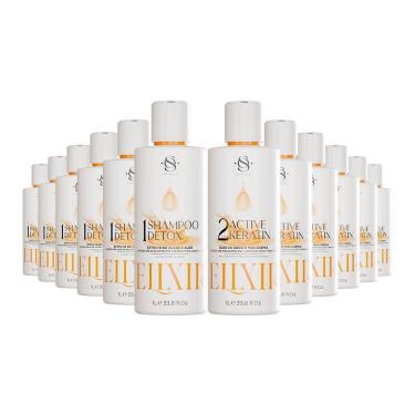 Imagem de Kit 6 Escovas Progressivas S&o Active Keratin Elixir + 6 Shampoos Detox 1 Litro
