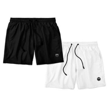 Imagem de Kit 2 Bermudas Life Lisa Short Liso Masculino Básico Mauricinho Tactel - Preto+Branco-Unissex