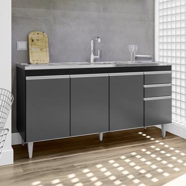 Imagem de Balcão de Pia Lorena 160cm 4 Portas 2 Gavetas Preto Grafite Maderatto Móveis