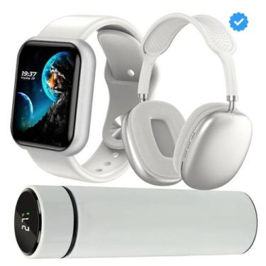 Imagem de Kit Completo Garrafa Térmica Inox 500ml com LED Smartwatch Y8 Fone Blu