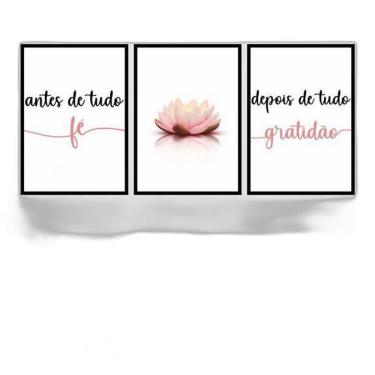 Imagem de Kit 3 Quadros Fé E Gratidão Dente De Leão 60X40Cm Preta