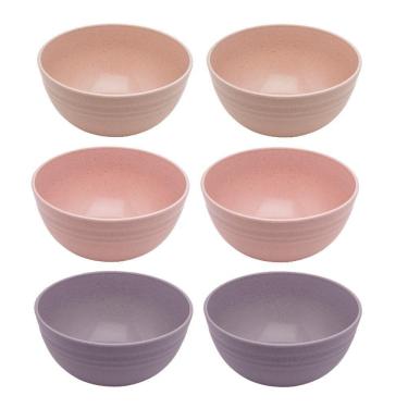 Imagem de Jogo 6 Bowl De Bambu Ecológico Resistente Não Quebra Bege Lines Tigela Lyor 750ml