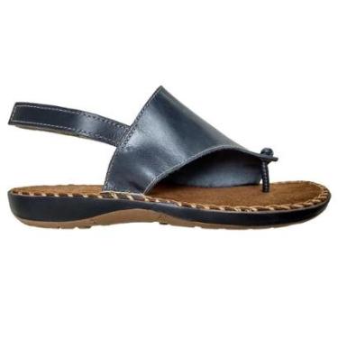 Imagem de Sandália Feminina Dedmar Couro Legítimo Azul Marinho Velcro-Feminino