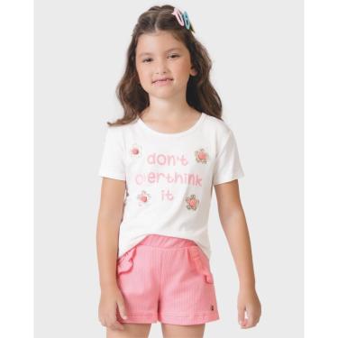 Imagem de Conjunto blusa linho com pompom shorts verão leve divertido - Rosa e Verde - Menina 4 a 14 anos-Feminino
