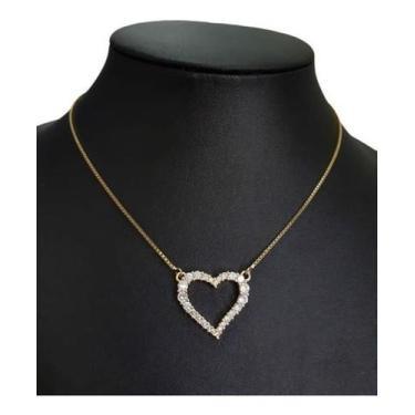 Imagem de Colar Coração Com Pedra De Zirconia Dourado Folheado A Ouro - De Castr