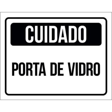 Imagem de Kit 5 Placa Acm Cuidado Porta De Vidro Preta 18X23 - Sinalizo