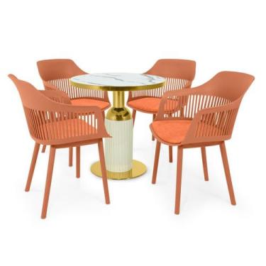 Imagem de Conjunto Mesa de Jantar Redonda Imperial 70cm Branca com 4 Cadeiras Es