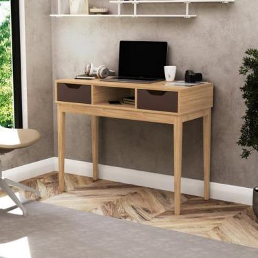 Imagem de Escrivaninha Mesa Escritório 2 Gavetas 100cm Mel E Avelã - Movelbento