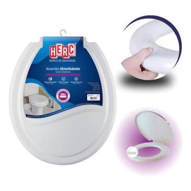 Imagem de Assento Sanitário Oval Almofadado Prime Herc Branco Tampa Vaso Univers