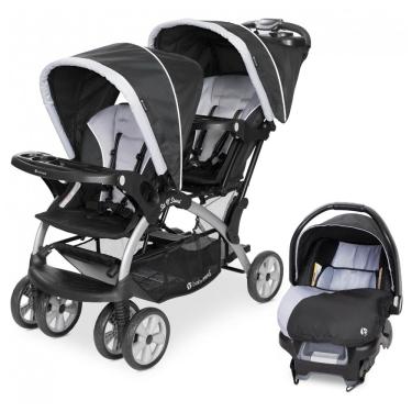 Imagem de Carrinho de Bebê Duplo com Cadeira para Carro Baby Trend, Preto e Lilás