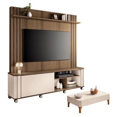 Imagem de Estante Home Theater Trinus Castanho Off White Com Mesa De Centro Liz Off White- Hb Móveis