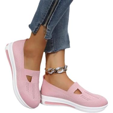 Imagem de Zapatos ortopédicos para mujer, zapatillas clásicas sin cordones, zapatos para caminar de malla de punto transpirables de verano, zapatillas ligeras y cómodas con suela suave, rosa, 3,5 UK 4