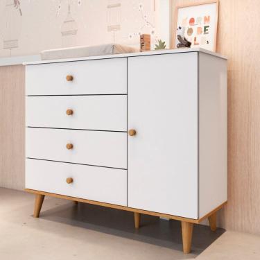 Imagem de Cômoda Fraldário Lígia 100% Mdf Branco C/ Betula