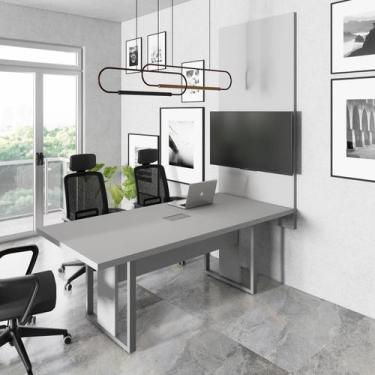 Imagem de Mesa de Reunião 2m Cx de Tomadas Pé Metal c/ Painel de TV F5 - F5 Offi