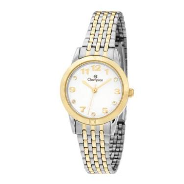 Imagem de Relógio Feminino Champion Prata e Dourado com Pedras