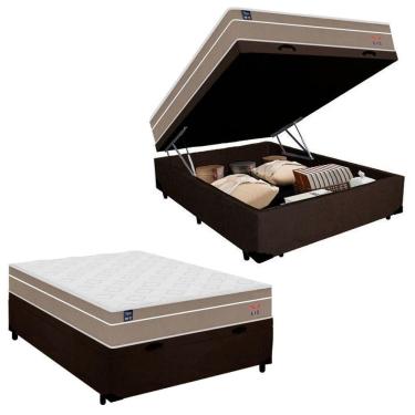 Imagem de Cama Box Baú Casal Suede + Colchão Lis Molas Ensacadas Plumatex 138x188x64cm Marrom