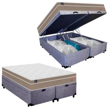 Imagem de Cama Box Baú Casal Bipartido Suede + Colchão Lis Molas Ensacadas Plumatex 138cm Cinza