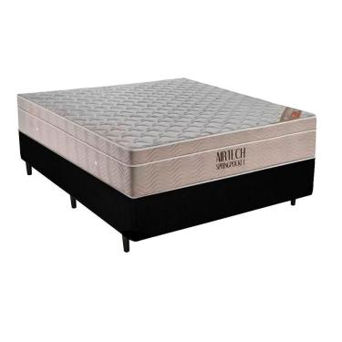 Imagem de Cama Box Casal Sintético + Colchão Casal Ortobom Airtech Molas (65x138x188) Preto