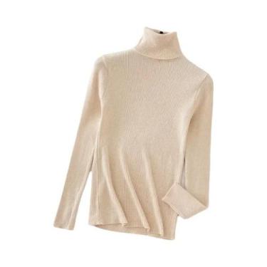 Imagem de Suéter Feminino De Cashmere Macio Com Gola Alta, Básico, Sólido, Casua