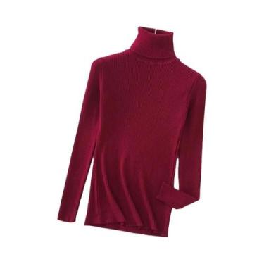 Imagem de Suéter Feminino De Cashmere Macio Com Gola Alta, Básico, Sólido, Casua