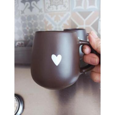 Imagem de Caneca Em Porcelana Bojuda Marrom Café Coração Minimalista 260ml Premi