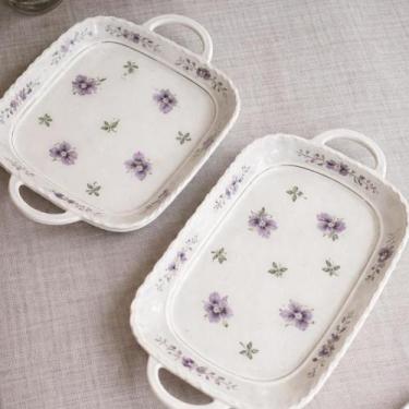 Imagem de Kit Travessas Cerâmica Floral c/ Alças Retangular e Quadrada - Dela Ho