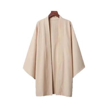 Imagem de Poncho Kimono Japonês Masculino Preto Longo De Cor Sólida, Yukata Haor