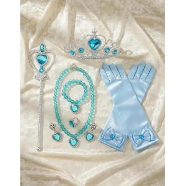 Imagem de Kit Acessórios Princesa Brinco Colar Luva Coroa Anel Varinha - Baby Pl
