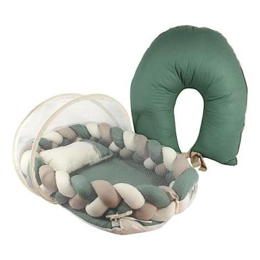 Imagem de KIT Ninho de Bebê Trança com Mosquiteiro Travesseiro e Almofada de ama