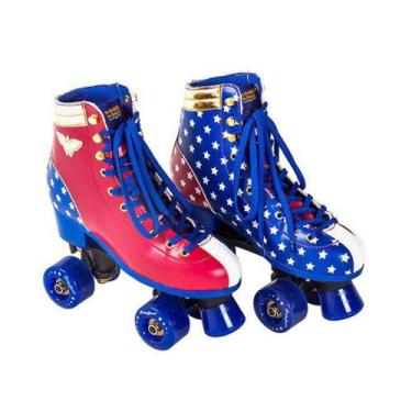 Imagem de Patins Roller Bel Sports Mulher Maravilha 4 Rodas Azul/Vermelho