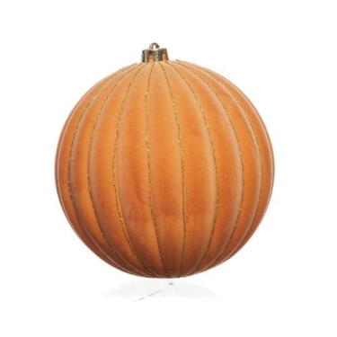 Imagem de Bola Natal Champanhe Veludo Listrada Dourada Grande 20cm Luxo Decoraçã