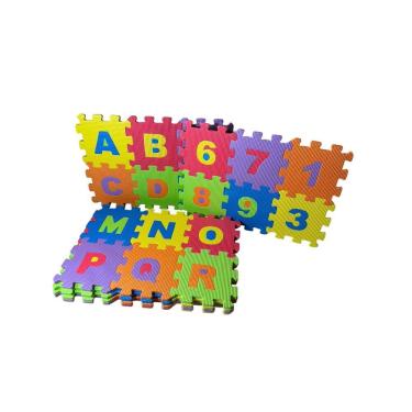 Imagem de Kit 36 Tapetes EVA Alfanumérico Colorido 16x16x1cm Infantil Letras e Números Encaixe Educativo Aprendizado