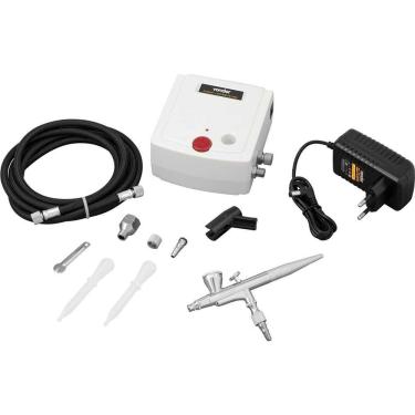 Imagem de Aerógrafo com Minicompressor Bico 0,4mm 10 Acessórios para Micropinturas Retoques Vonder