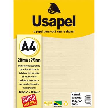 Imagem de Papel A4 vergê usapel creme 180G. pct com 50